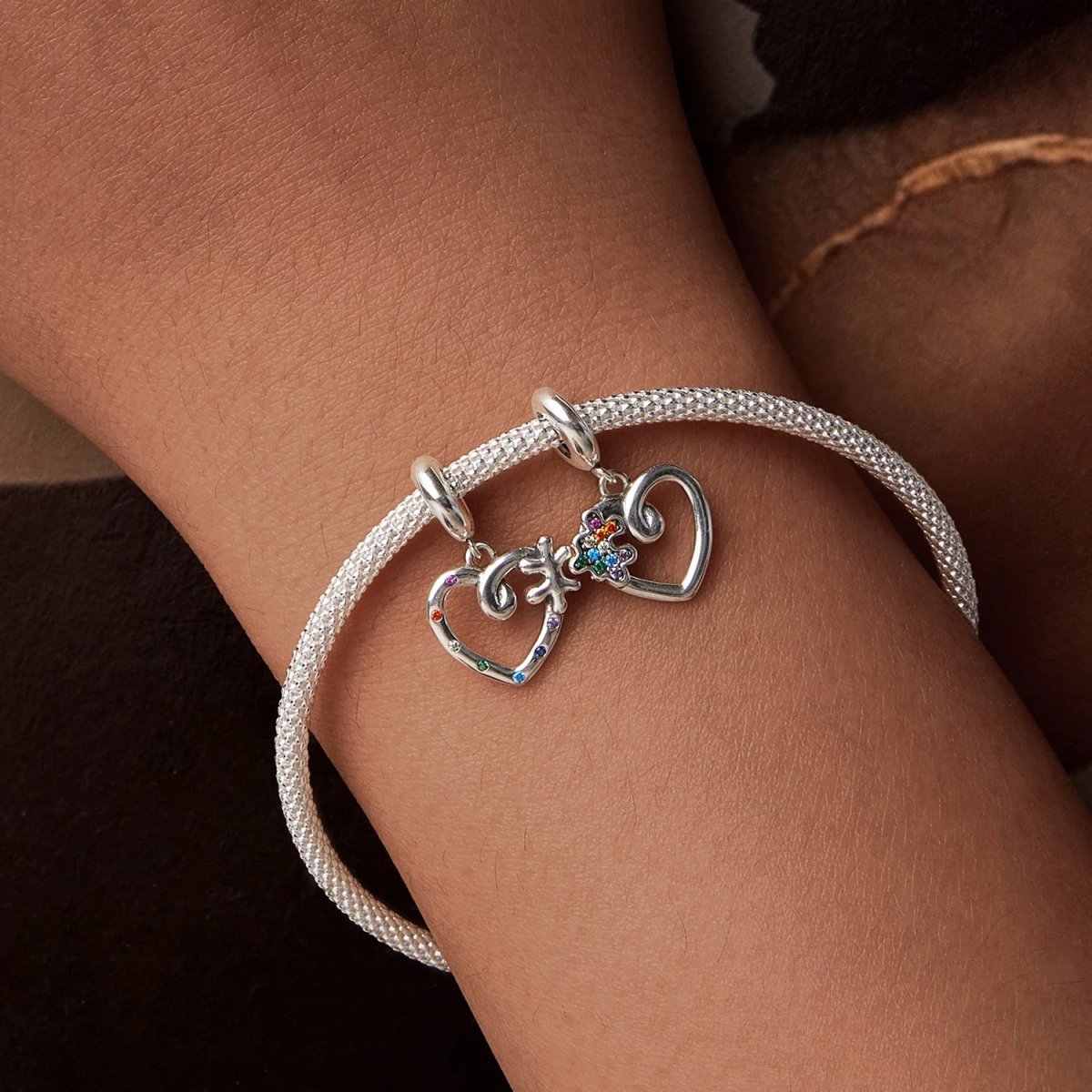 Puzzle Piece Hearts Splittable Friendship Dangle Charm