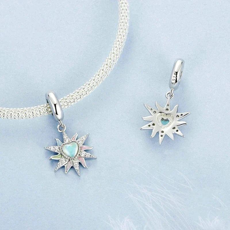 Radiant Sunburst with Opal Heart and Pastel Accents Dangle Charm
