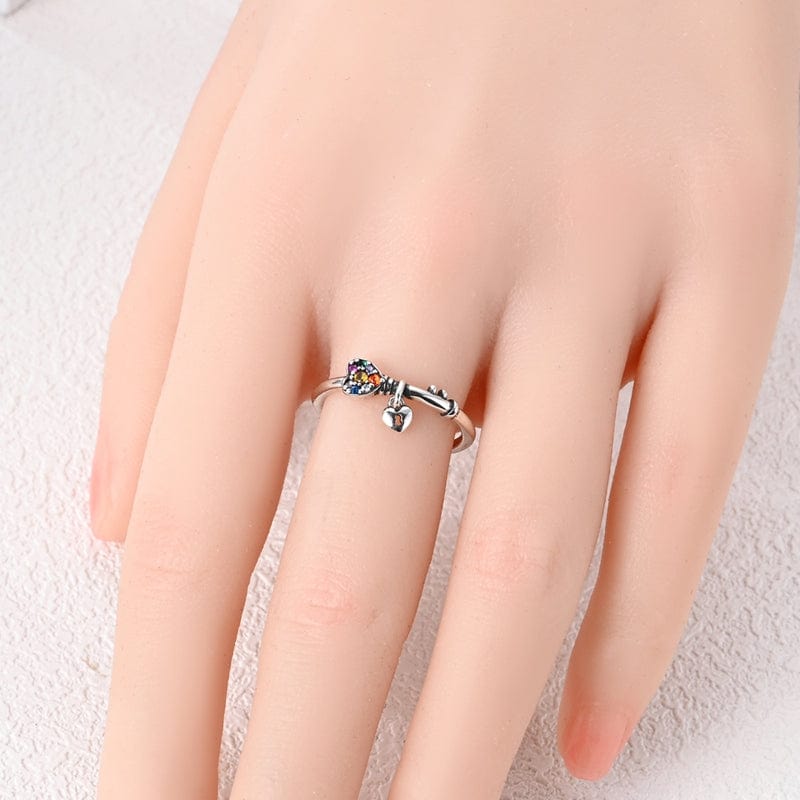 Rainbow Heart & Lock Sterling Silver Adjustable Ring