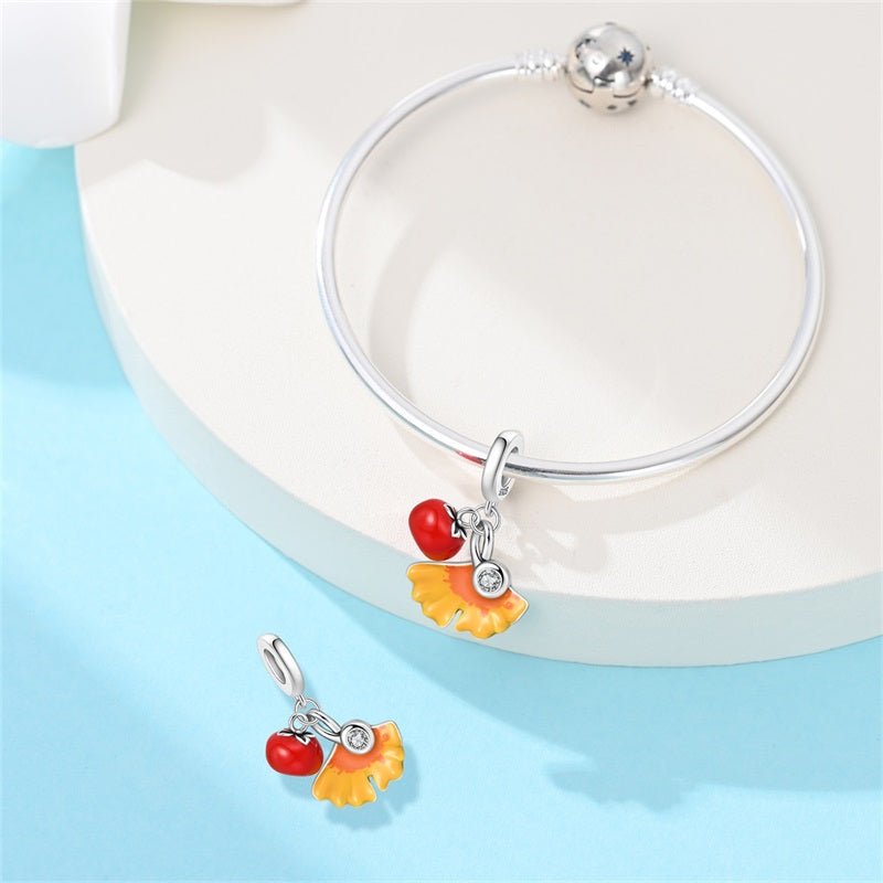 Red Apple & Yellow Leaf Dangle Charm