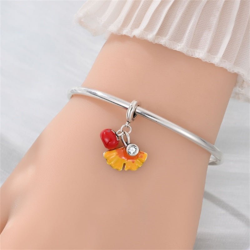 Red Apple & Yellow Leaf Dangle Charm