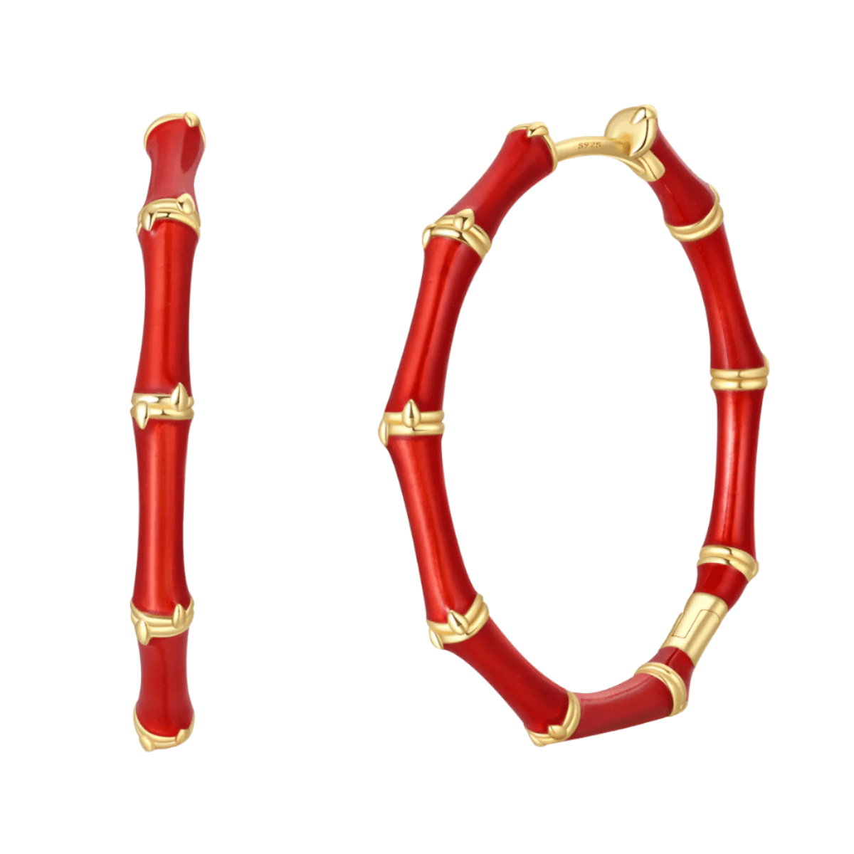 Red Bamboo Hoop Earrings
