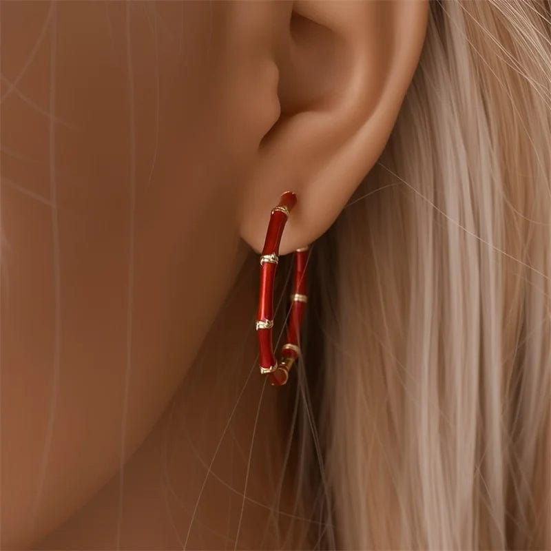 Red Bamboo Hoop Earrings