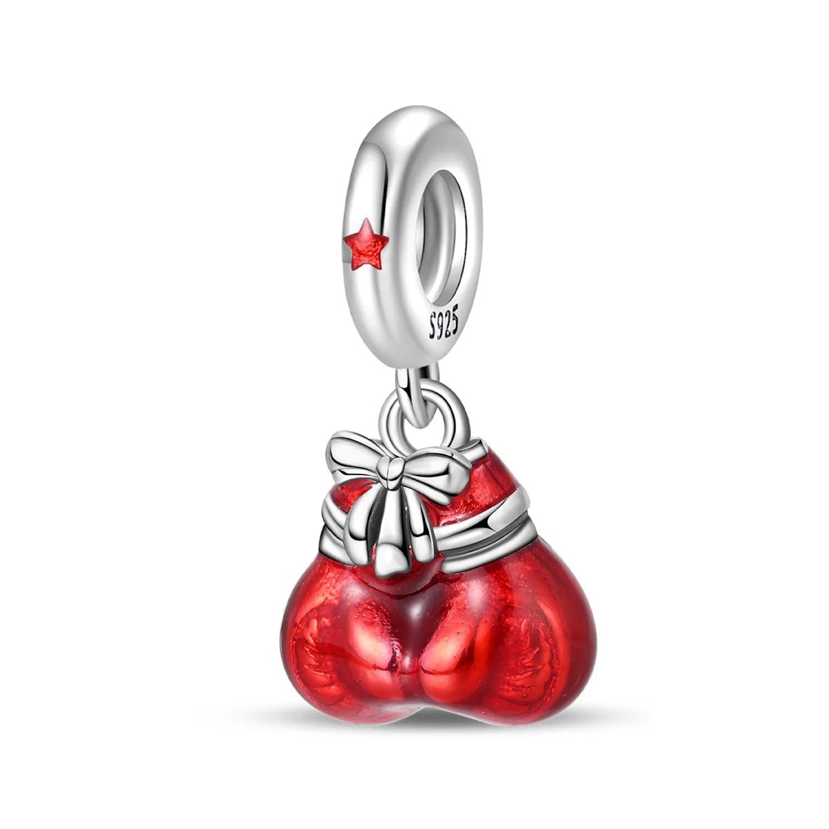 Red Boxing Gloves with Bow Dangle Charm