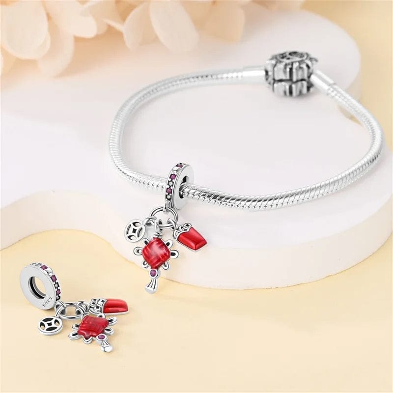 Red Chinese Knot Triple Dangle Charm