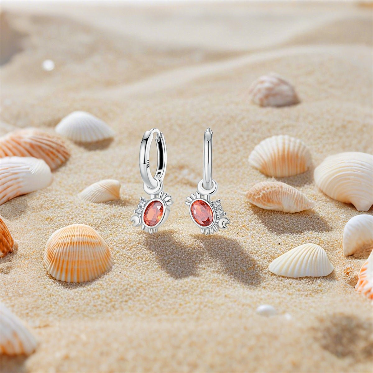 Red Crab Hoop Earrings