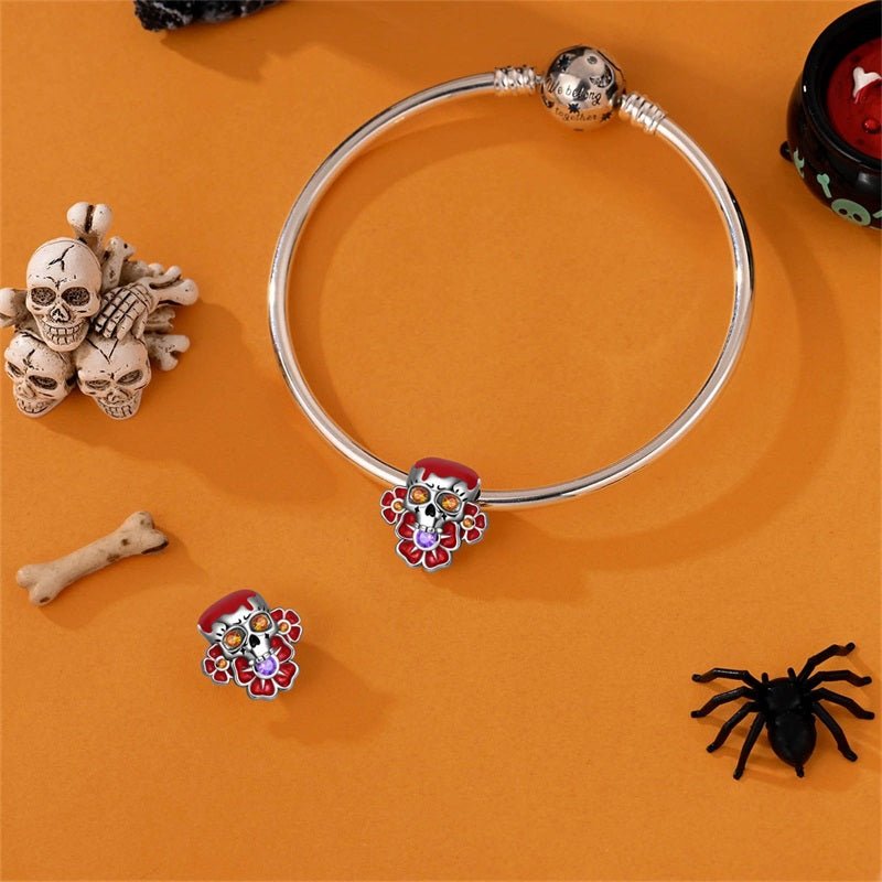 Red Sugar Skull with Flowers Charm