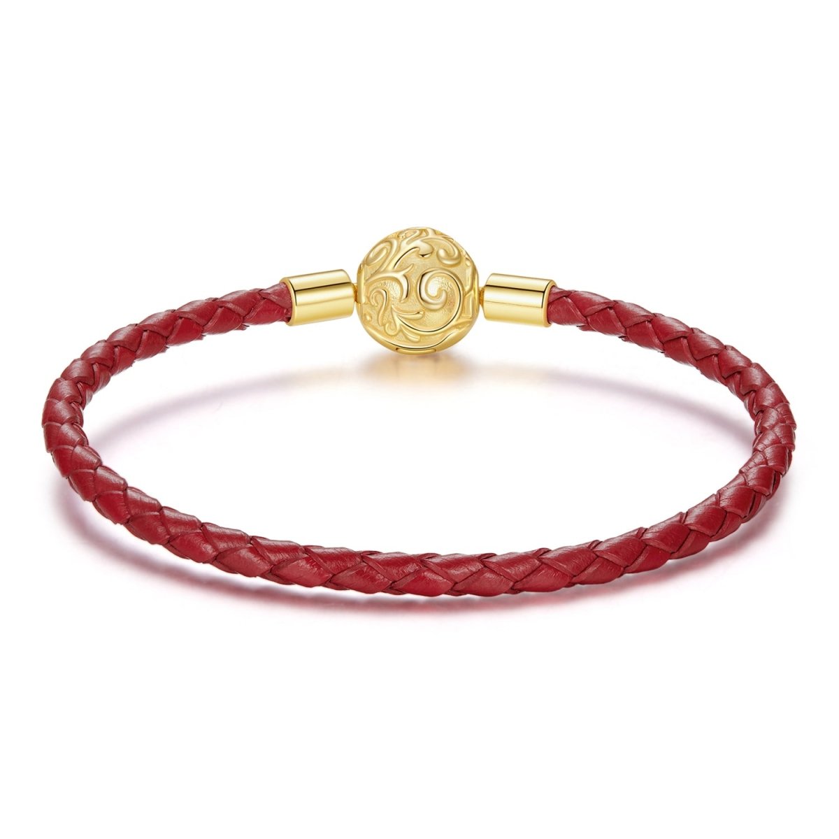 Red Swirl Clasp Leather Charm Bracelet