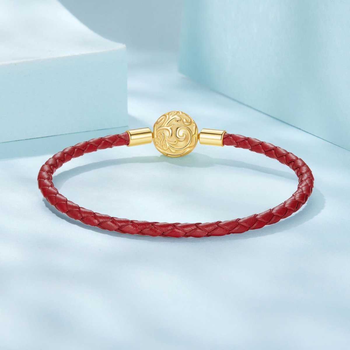 Red Swirl Clasp Leather Charm Bracelet