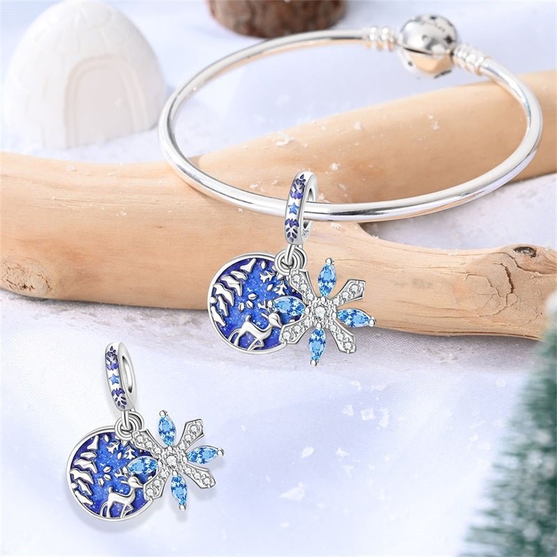 Reindeer & Snowflake Winter Night Dangle Charm