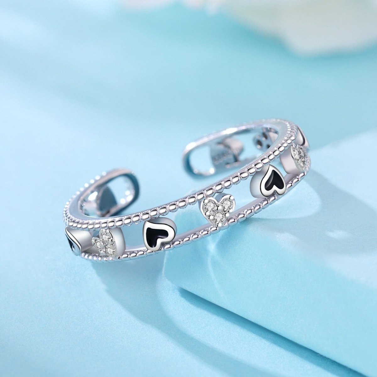 Romantic Open Heart Adjustable Ring with Crystal Details