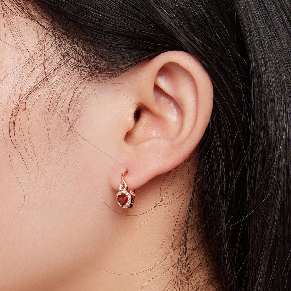 Rose Gold Flame-Heart Crystal Hoop Earrings