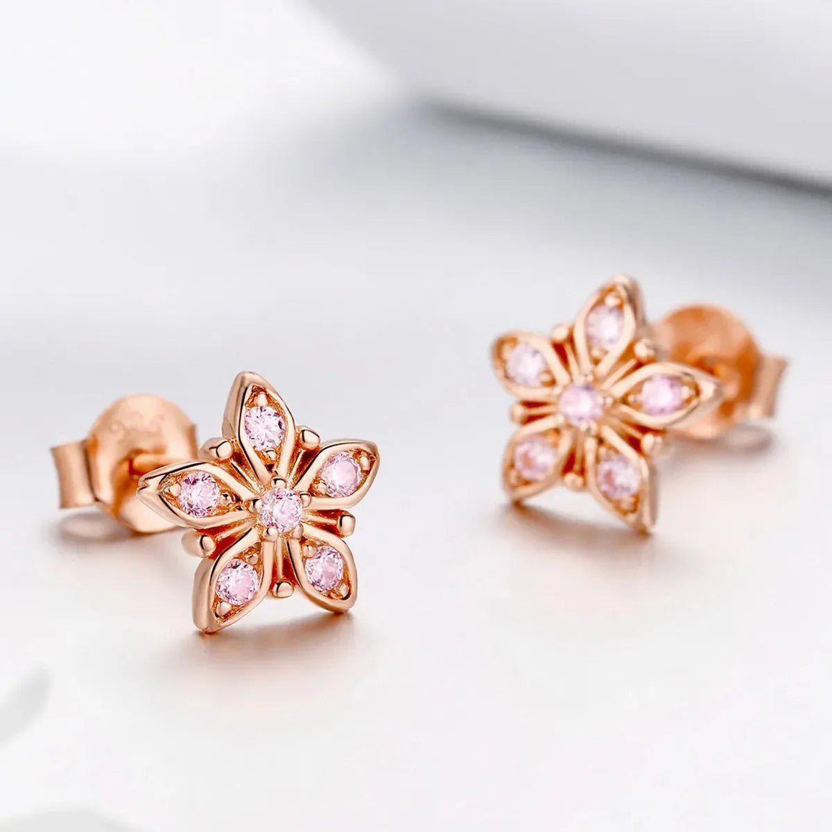 Rose Gold Pink Daisy Stud Earrings