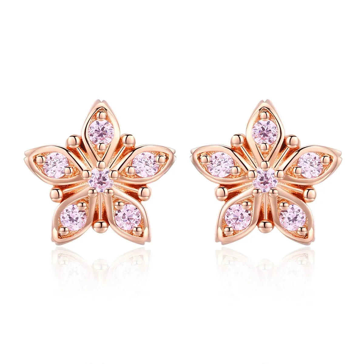 Rose Gold Pink Daisy Stud Earrings