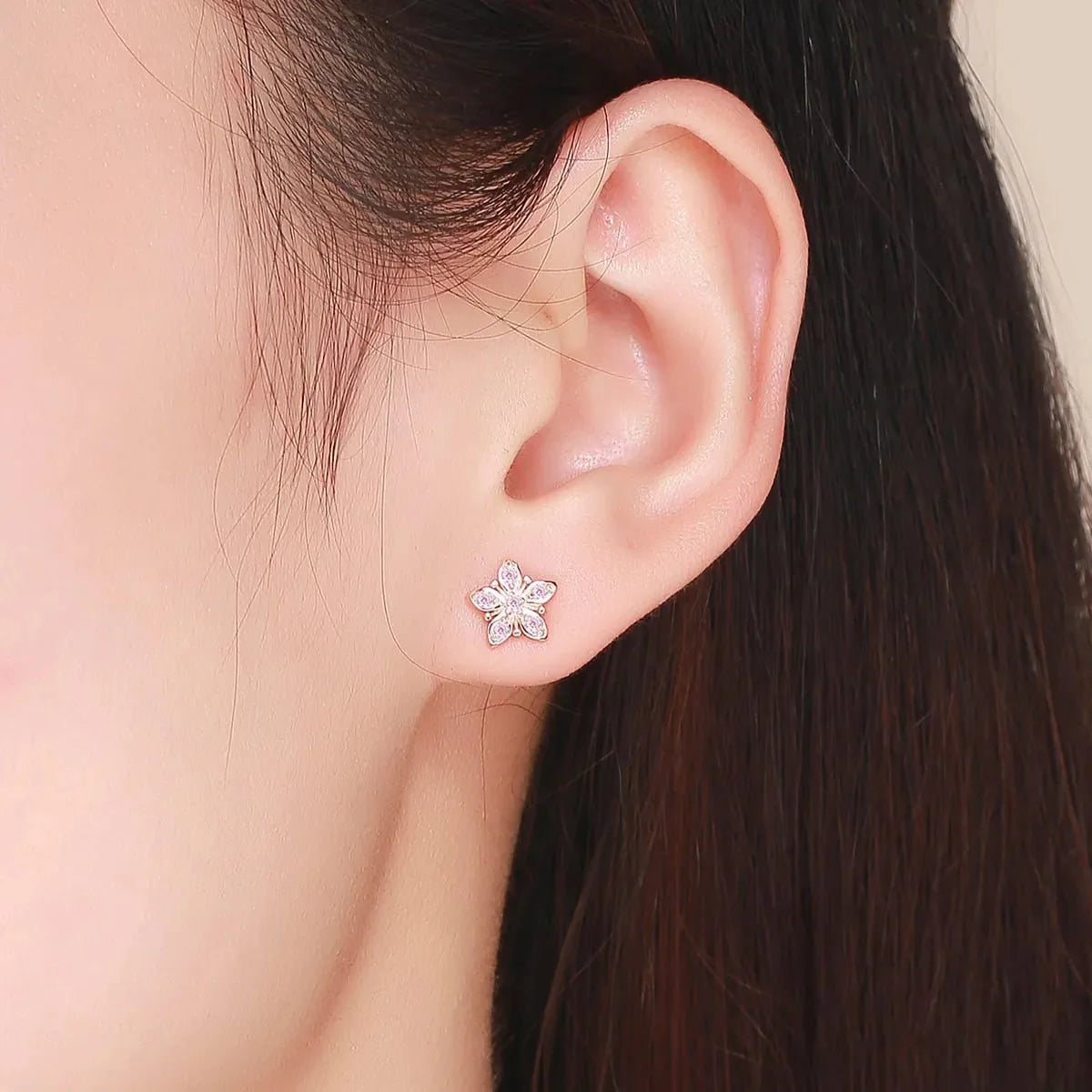 Rose Gold Pink Daisy Stud Earrings