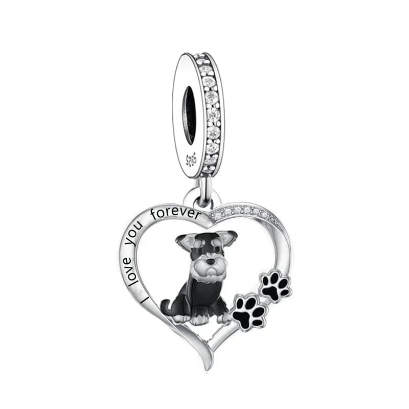 Schnauzer Dog Heart Charm Trio