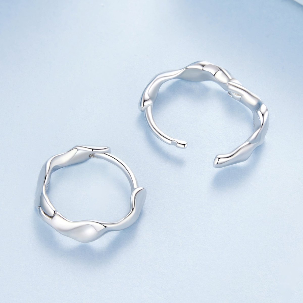Sculpted Silver Wave Hoop Earrings