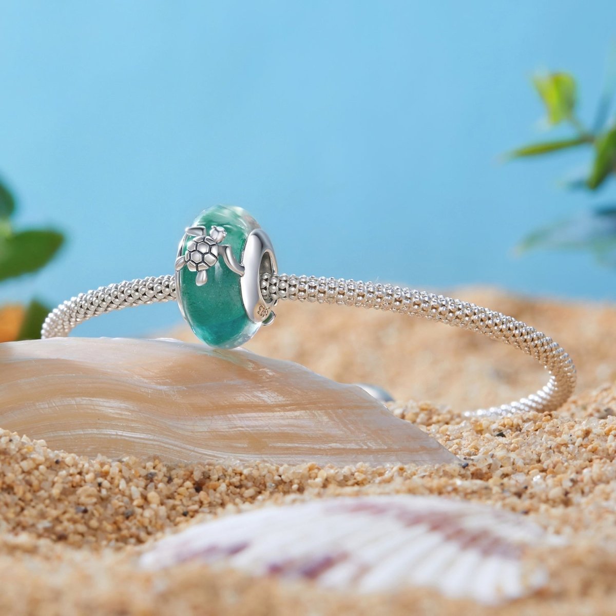 Sea Turtle with Ocean Wave Murano Charm