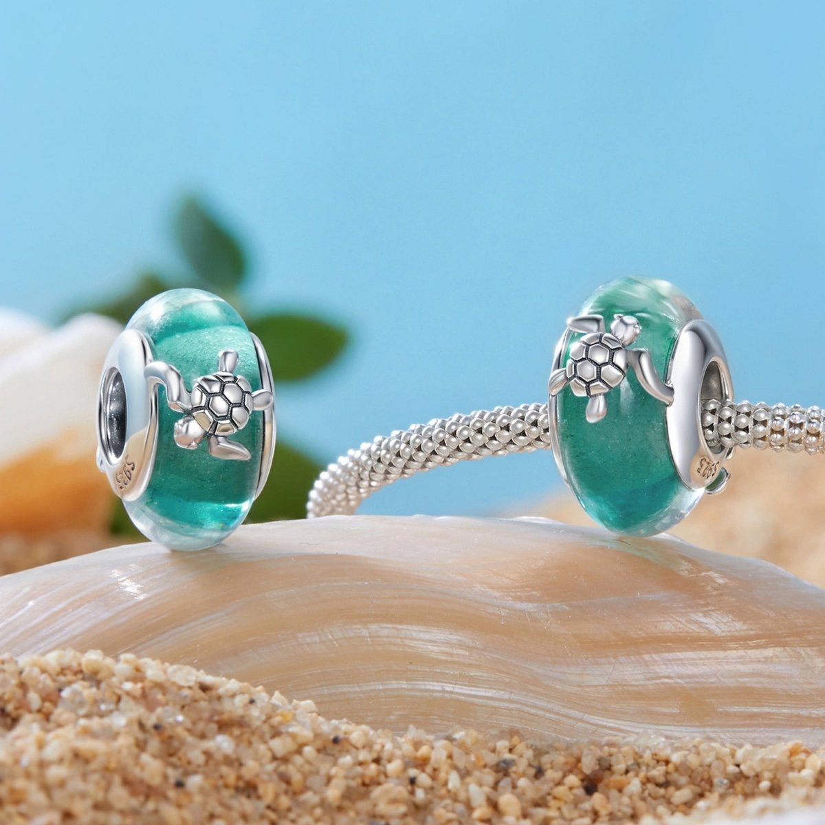 Sea Turtle with Ocean Wave Murano Charm