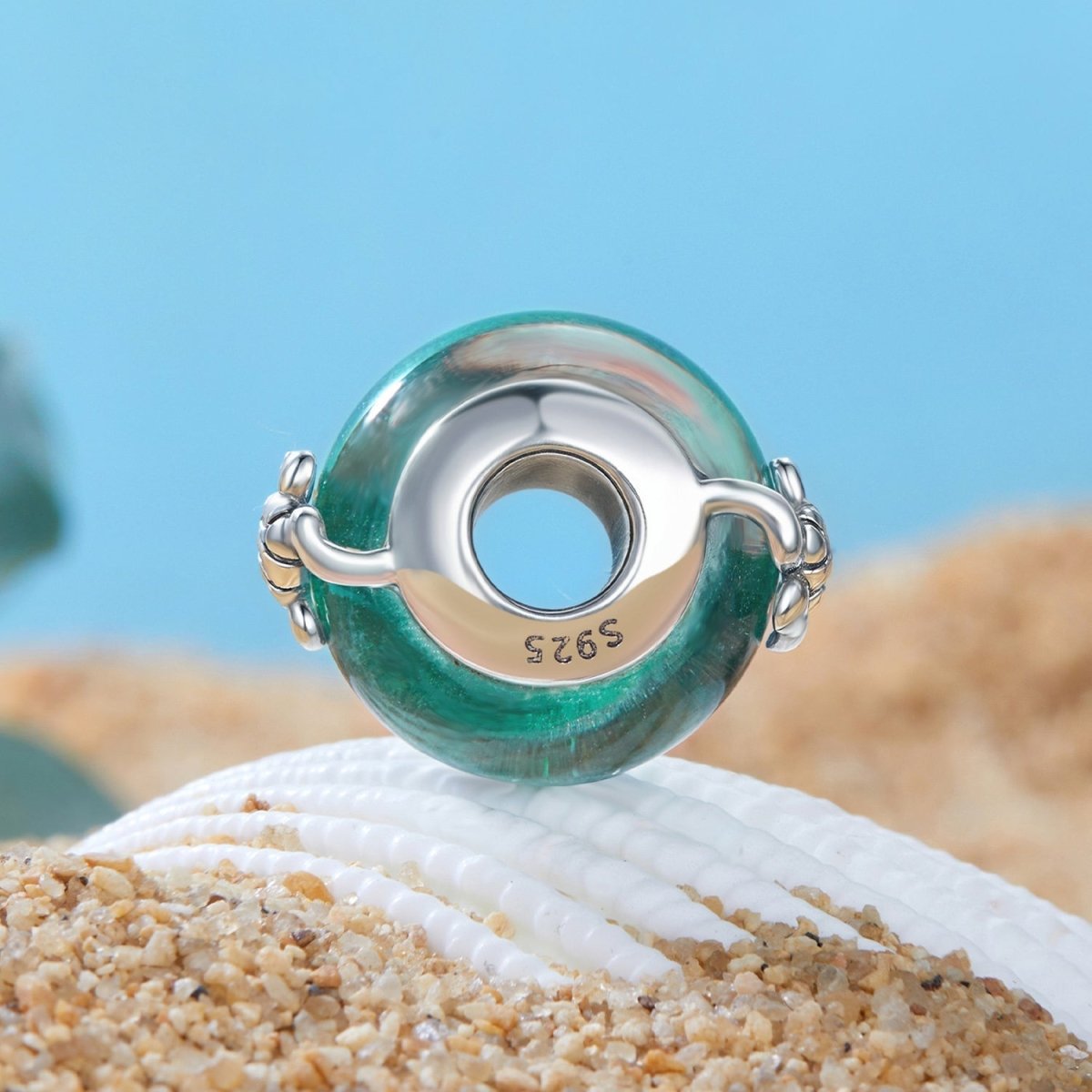 Sea Turtle with Ocean Wave Murano Charm