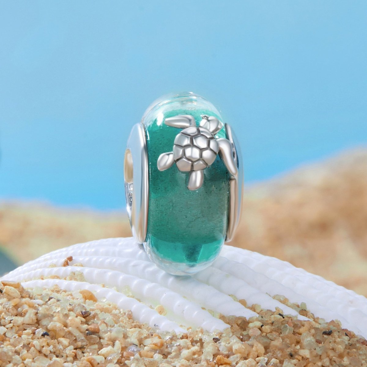 Sea Turtle with Ocean Wave Murano Charm