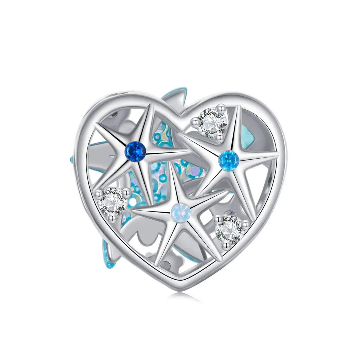 Shimmering Starfish & Ocean Heart Charm