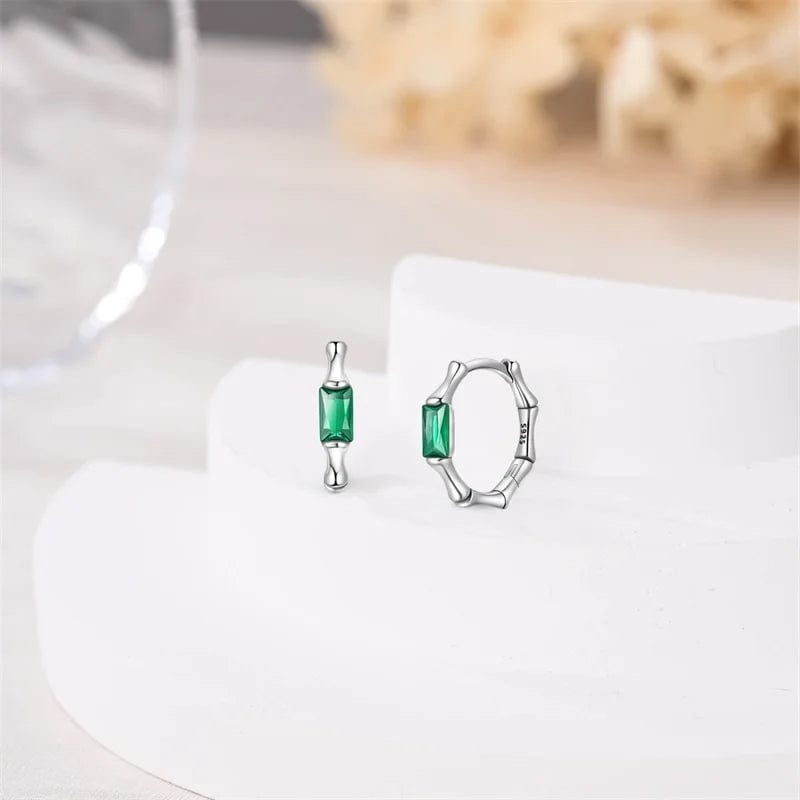 Silver Green Gemstone Hoop Earrings