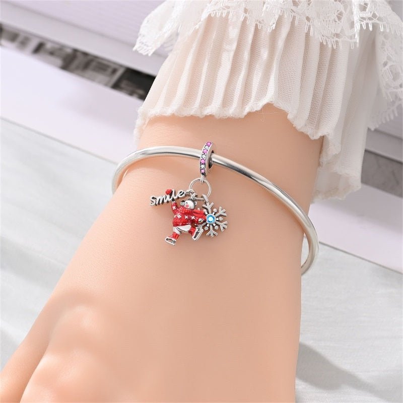 Smiling Polar Bear with Snowflake Dangle Charm