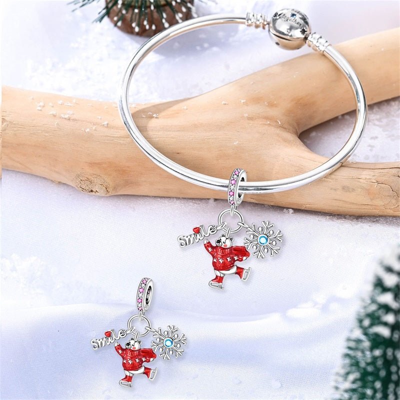 Smiling Polar Bear with Snowflake Dangle Charm