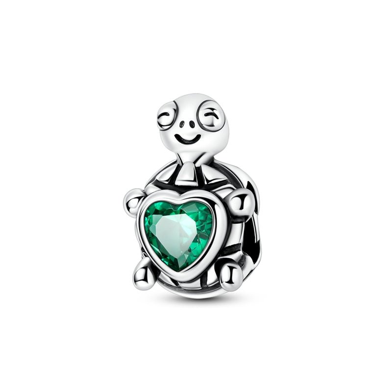 Smiling Turtle with Green Heart Charm