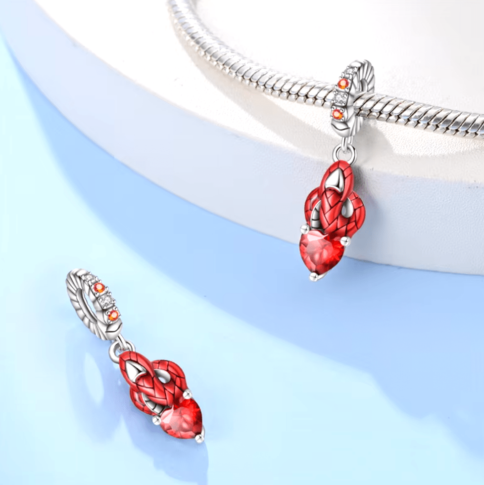 Snake Knot Red Heart Dangle Charm