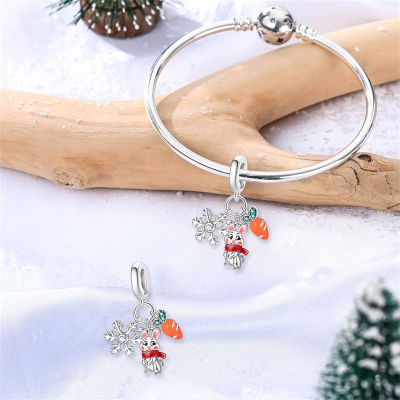 Snowflake Bunny with Carrot Dangle Charm