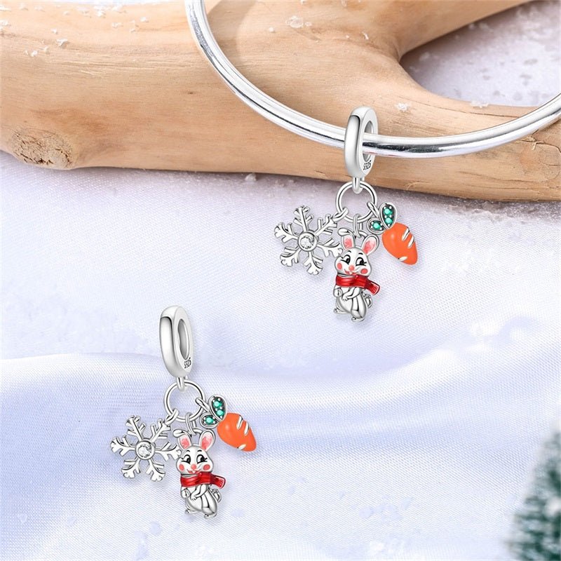 Snowflake Bunny with Carrot Dangle Charm