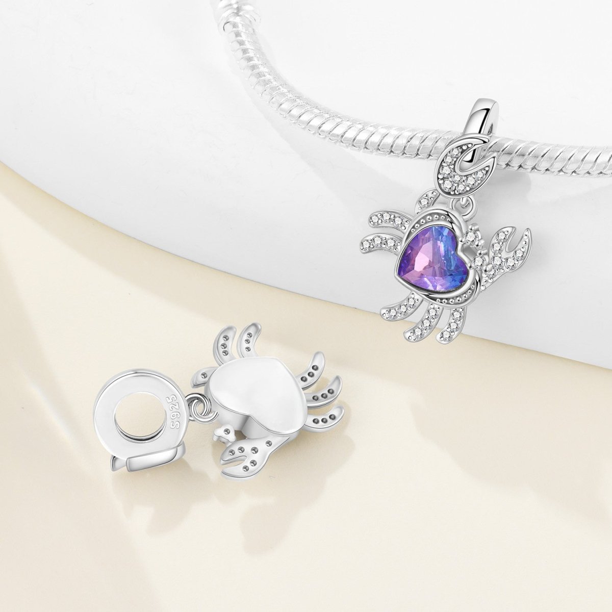 Sparkling Crab with Purple Heart Stone Dangle Charm