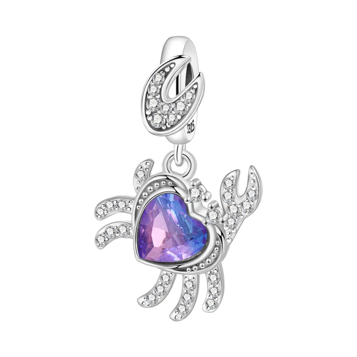 Sparkling Crab with Purple Heart Stone Dangle Charm