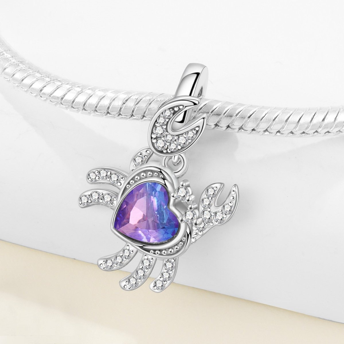 Sparkling Crab with Purple Heart Stone Dangle Charm