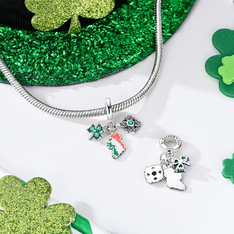 St. Patrick’s Day Clover, Cross, & Ireland Map Dangle Charm