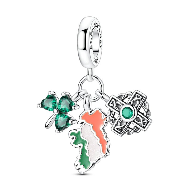 St. Patrick’s Day Clover, Cross, & Ireland Map Dangle Charm
