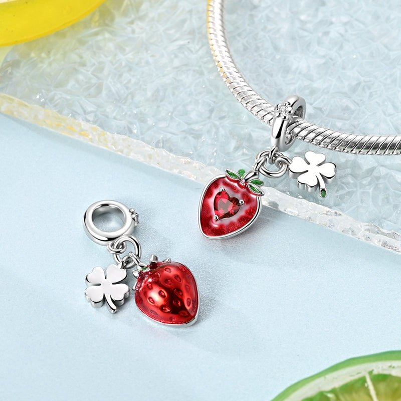 Strawberry with Four-Leaf Clover Dangle Charm
