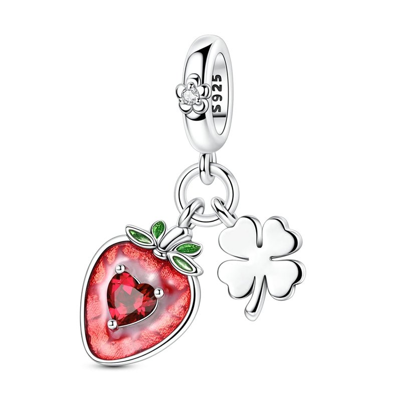 Strawberry with Four-Leaf Clover Dangle Charm