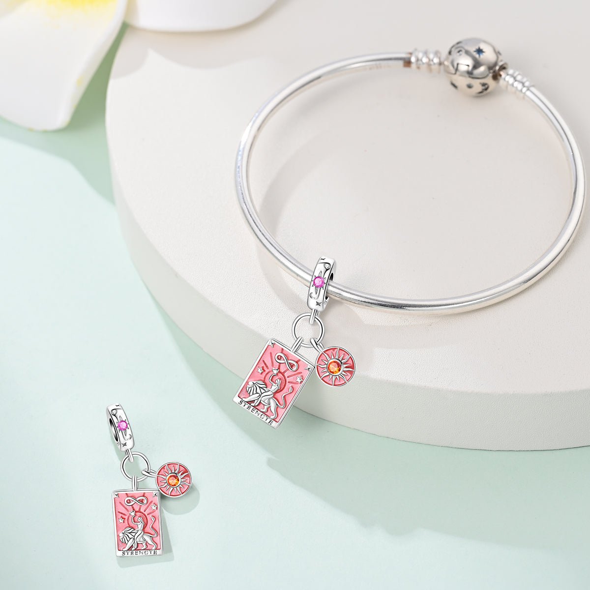 Strength Tarot Card & Sun Dangle Charm