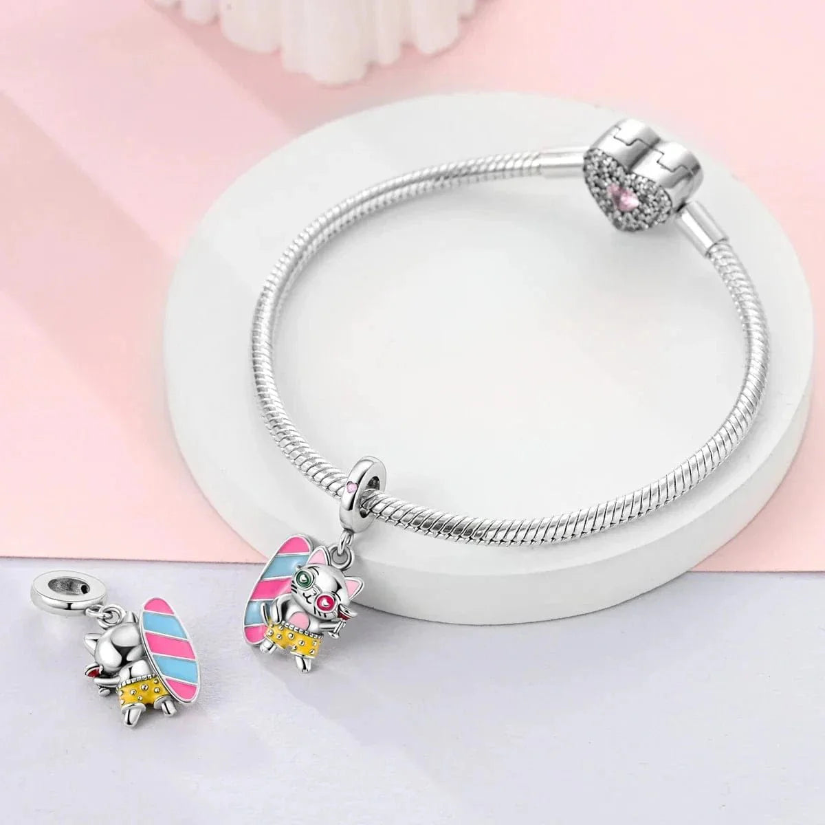 Surfer Cocktail Cat Summer Dangle Charm