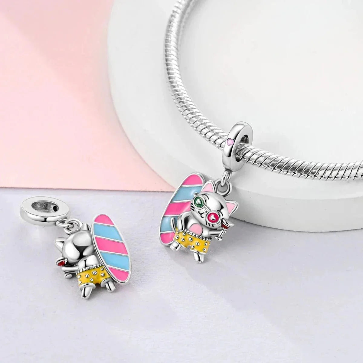 Surfer Cocktail Cat Summer Dangle Charm