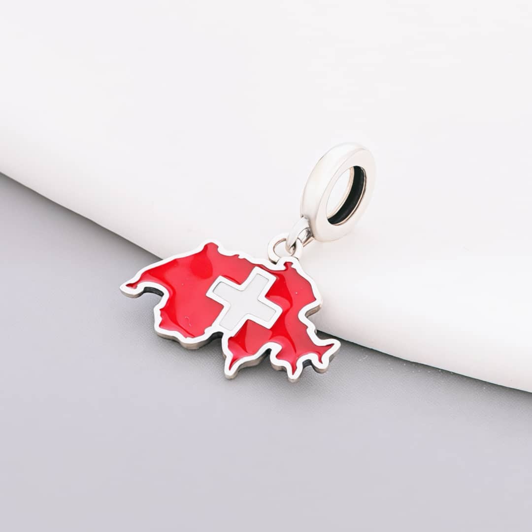 Switzerland Map Flag Dangle Charm