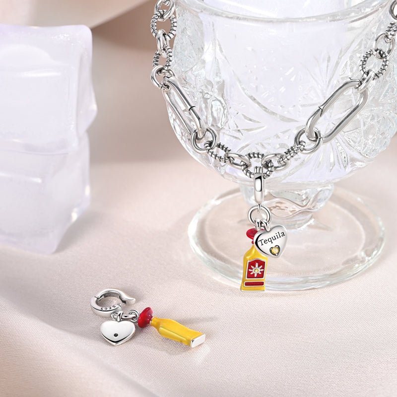 Tequila Bottle & Heart “Tequila Lover” Dangle Charm