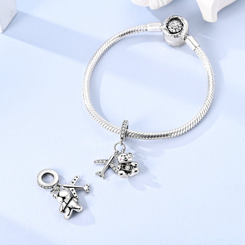 Travel Teddy & Airplane Dangle Charm
