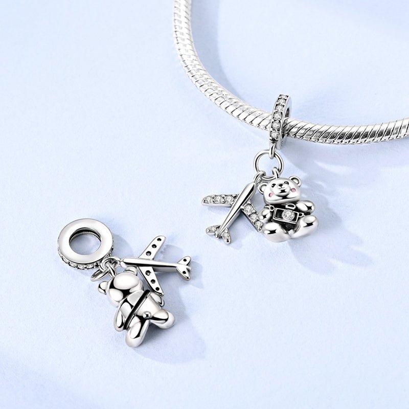 Travel Teddy & Airplane Dangle Charm