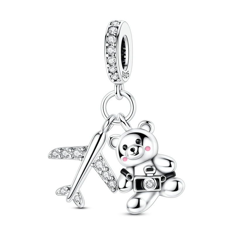 Travel Teddy & Airplane Dangle Charm