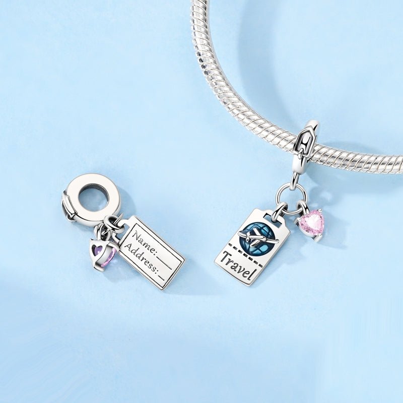Travel Ticket & Pink Heart Dangle Charm