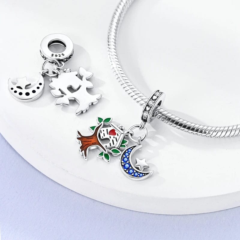 Tree of Life Charm with Birdhouse and Blue Crescent Moon